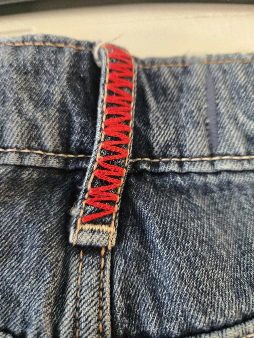 Hollister Blue Denim Cutoff Jorts with Red Accent - Picture 6 of 6